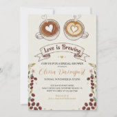 Love is Brewing Coffee Hand Drawn Bridal Shower 招待状 (正面)
