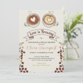 Love is Brewing Coffee Hand Drawn Bridal Shower 招待状
