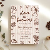 Love is Brewing Coffee Hand Drawn Bridal Shower 招待状
