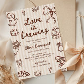 Love is Brewing Coffee Hand Drawn Bridal Shower 招待状