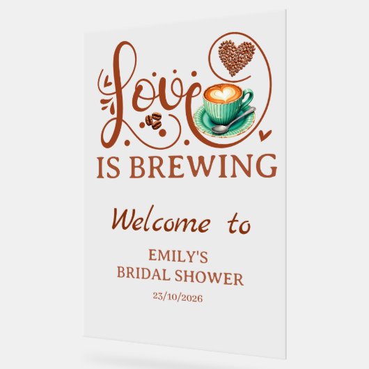 Love Is Brewing Coffee Heart Script Party Sign アクリルサイン (傾斜)