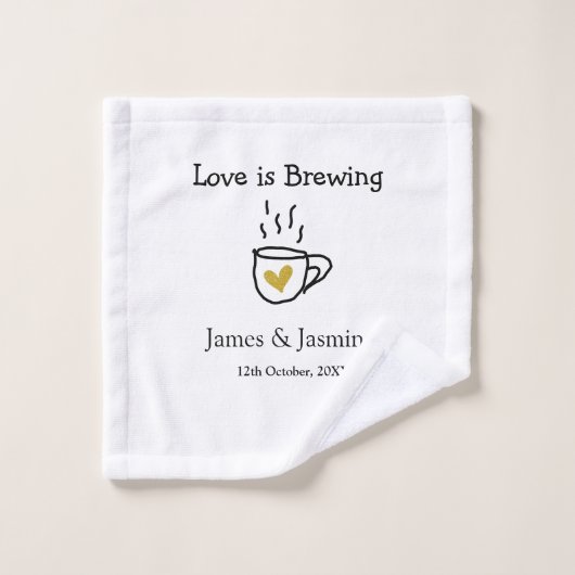 Love is Brewing coffee mug金ゴールドハートカップル名 ウォッシュタオル (ウォッシュタオル)