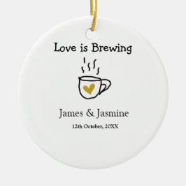 Love is Brewing coffee mug金ゴールドハートカップル名 セラミックオーナメント