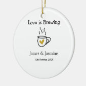 Love is Brewing coffee mug金ゴールドハートカップル名 セラミックオーナメント (左)