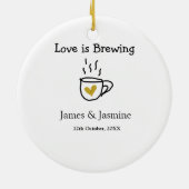 Love is Brewing coffee mug金ゴールドハートカップル名 セラミックオーナメント (裏面)