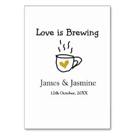 Love is Brewing coffee mug金ゴールドハートカップル名 テーブルナンバー