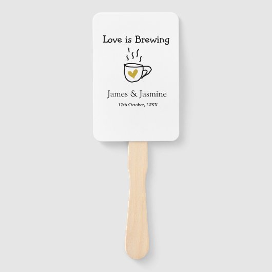 Love is Brewing coffee mug金ゴールドハートカップル名 ハンドファン (正面)