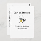 Love is Brewing coffee mug金ゴールドハートカップル名 ポストカード (正面/裏面)