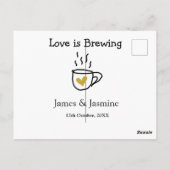 Love is Brewing coffee mug金ゴールドハートカップル名 ポストカード (裏面)