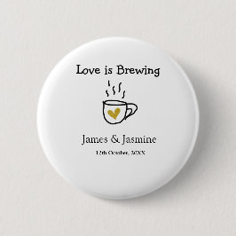 Love is Brewing coffee mug金ゴールドハートカップル名 缶バッジ