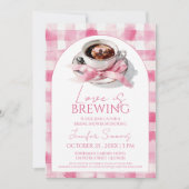 Love Is Brewing Coffee Pink Bow Bridal Shower 招待状 (正面)
