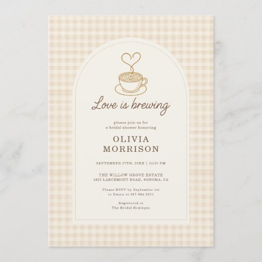 Love is Brewing Coffee QR Code Bridal Shower 招待状 (正面)
