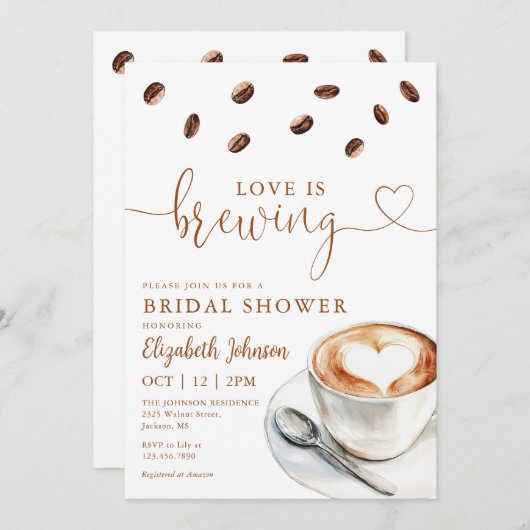 Love Is Brewing Coffee QR Code Bridal Shower 招待状 (正面/裏面)