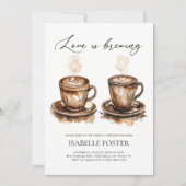 Love is Brewing Coffee Rustic Bridal Shower 招待状 (正面)