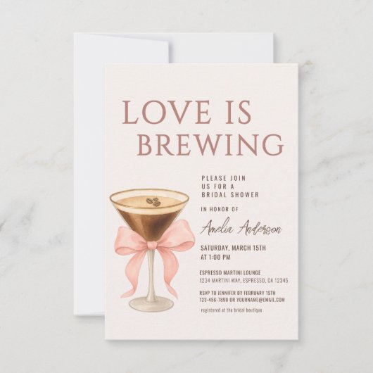Love Is Brewing Coquette Bridal Shower 招待状 (正面)