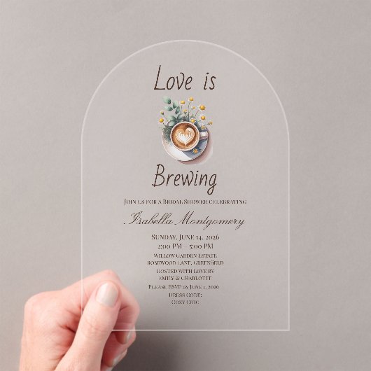 Love Is Brewing Cozy Espresso Bridal Shower アクリル招待状 (インサイチュ (ポータブル))