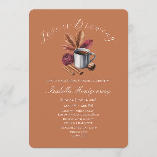 Love Is Brewing Cozy Rustic Coffee Bridal Shower 招待状 (正面)