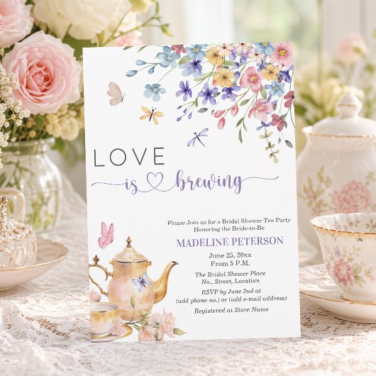 Love is Brewing Dragonfly Bridal Shower Tea Party 招待状