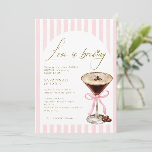 Love is Brewing Elegant Bridal Shower Invitation 招待状 (スタンド正面)