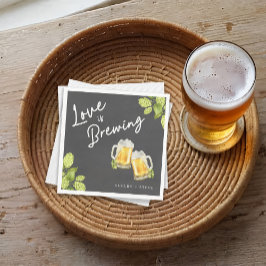 Love Is Brewing Engagement Party Cocktail Napkin スタンダードカクテルナプキン
