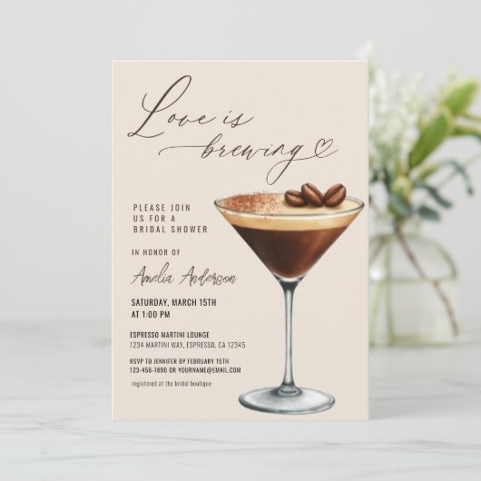 Love is Brewing Espresso Martini Bridal Shower 招待状 (スタンド正面)