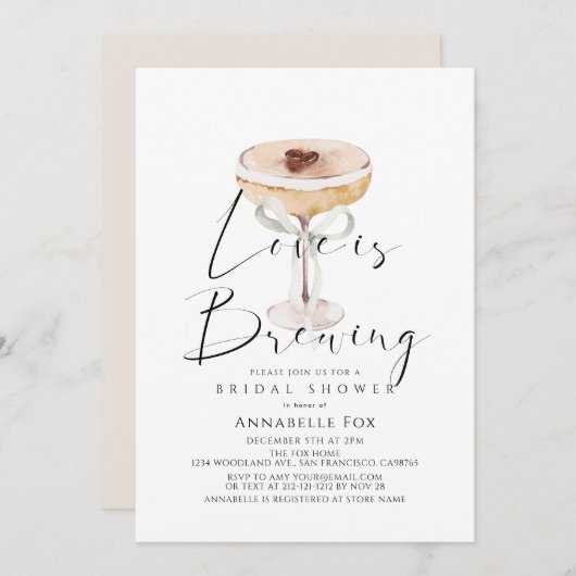 Love is Brewing Espresso Martini Bridal Shower 招待状 (正面/裏面)
