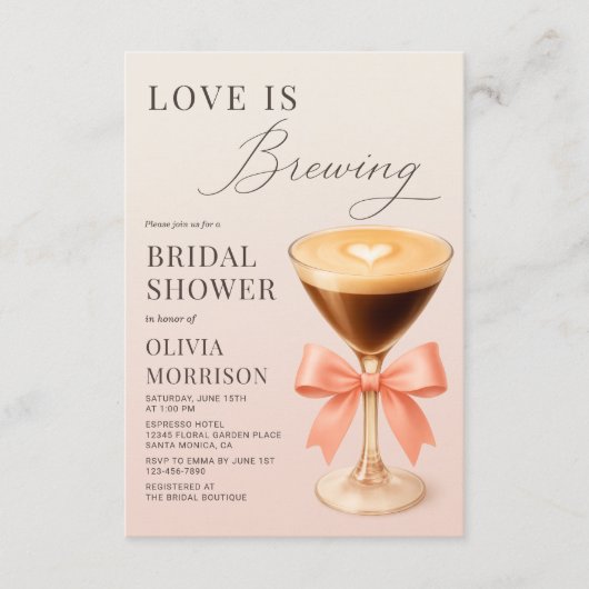 Love is Brewing Espresso Martini Bridal Shower 招待状 (正面)