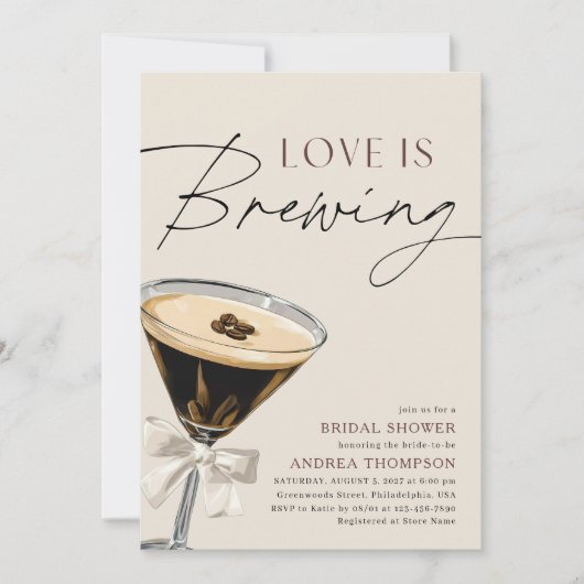 Love is Brewing Espresso Martini Bridal Shower 招待状 (正面)