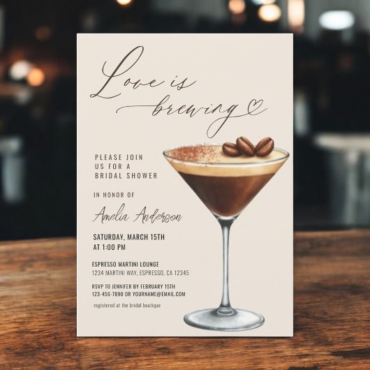 Love is Brewing Espresso Martini Bridal Shower 招待状