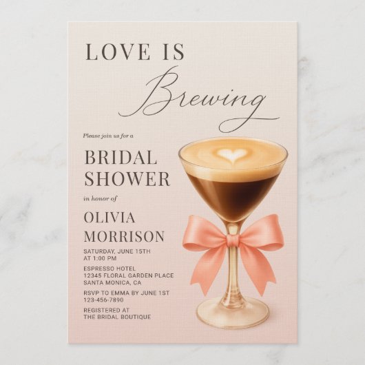 Love is Brewing Espresso Martini Bridal Shower 招待状 (正面)