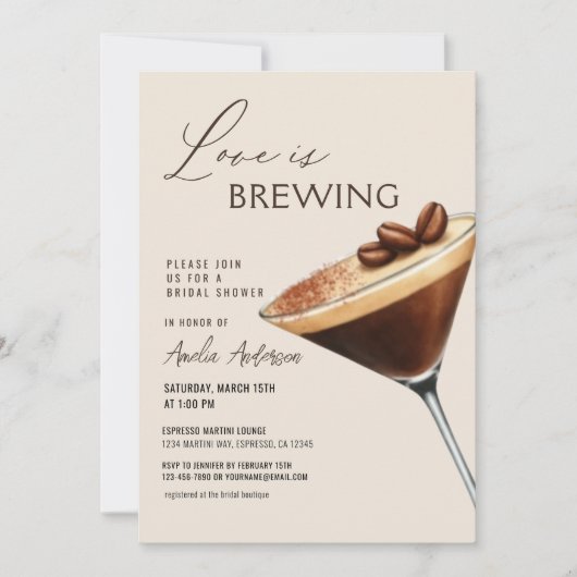 Love is Brewing Espresso Martini Bridal Shower 招待状 (正面)