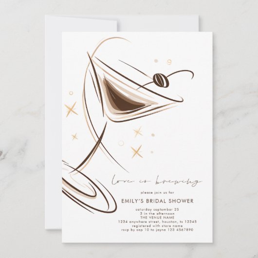 Love is Brewing Espresso Martini Bridal Shower 招待状 (正面)