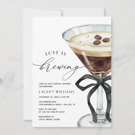 Love Is Brewing Espresso Martini Bridal Shower 招待状 (正面)
