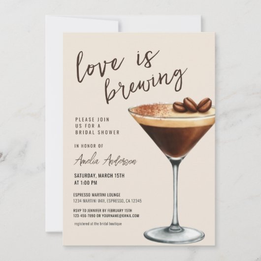Love is Brewing Espresso Martini Bridal Shower 招待状 (正面)