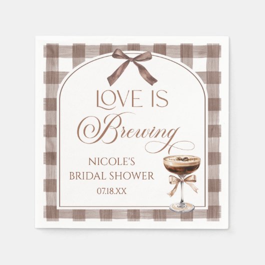 Love Is Brewing Expresso Martini Bow Bridal Shower スタンダードカクテルナプキン (正面)
