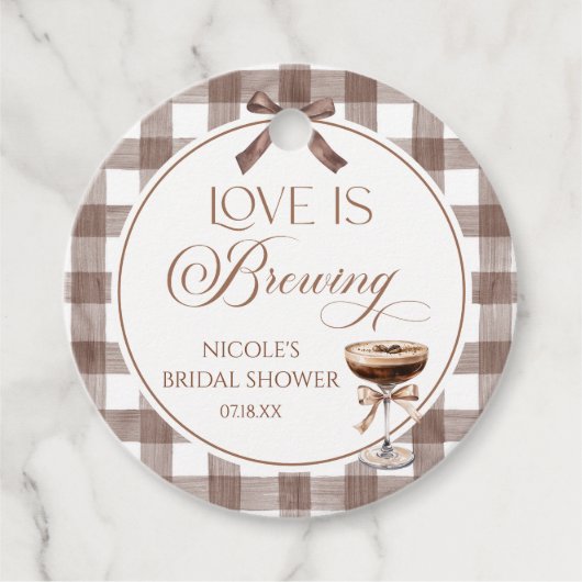 Love Is Brewing Expresso Martini Bow Bridal Shower フェイバータグ (正面)