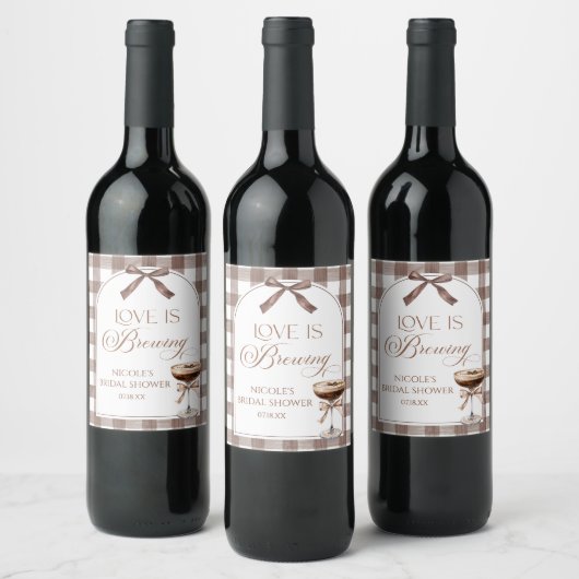 Love Is Brewing Expresso Martini Bow Bridal Shower ワインラベル (ボトル)