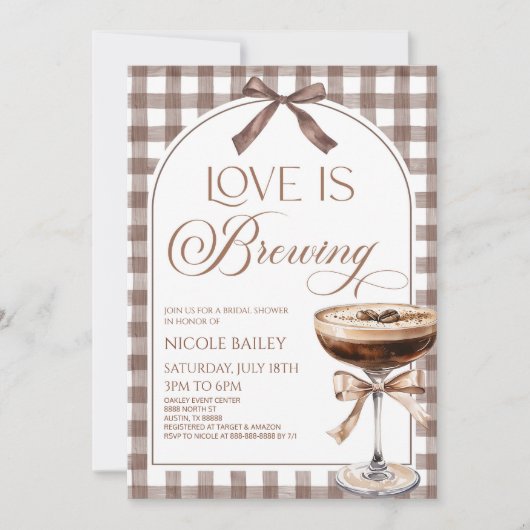Love Is Brewing Expresso Martini Bow Bridal Shower 招待状 (正面)