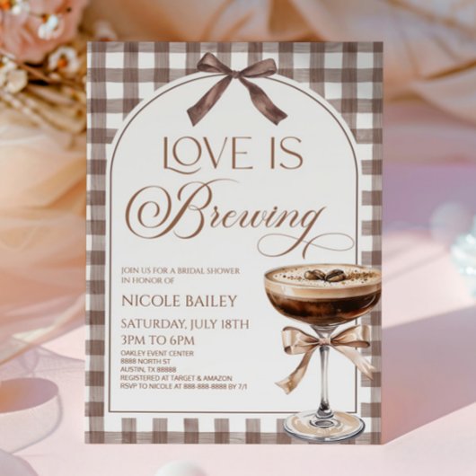 Love Is Brewing Expresso Martini Bow Bridal Shower 招待状
