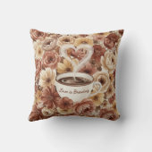 Love is Brewing Floral Coffee Heart Bridal Shower クッション (裏面)