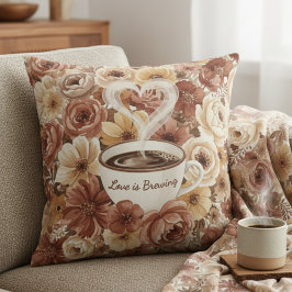 Love is Brewing Floral Coffee Heart Bridal Shower クッション
