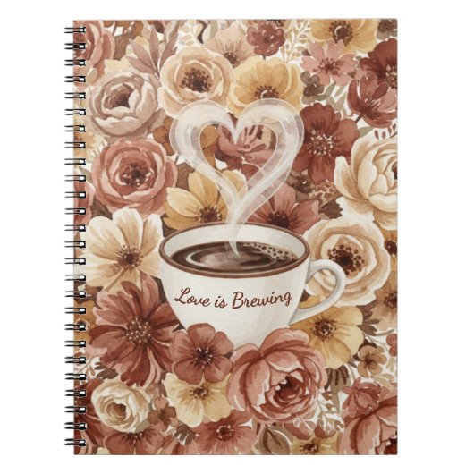 Love is Brewing Floral Coffee Heart Bridal Shower ノートブック (正面)