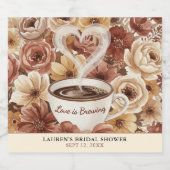 Love is Brewing Floral Coffee Heart Bridal Shower ビールラベル (シングルラベル)