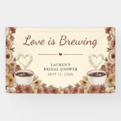 Love is Brewing Floral Coffee Heart Bridal Shower 横断幕 (横)