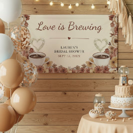 Love is Brewing Floral Coffee Heart Bridal Shower 横断幕