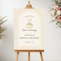 Love is Brewing Gingham Bridal Shower Welcome Sign