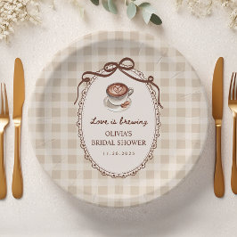 Love is Brewing Gingham Coffee Bridal Shower ペーパープレート