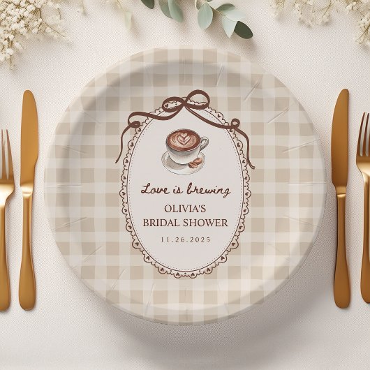 Love is Brewing Gingham Coffee Bridal Shower ペーパープレート