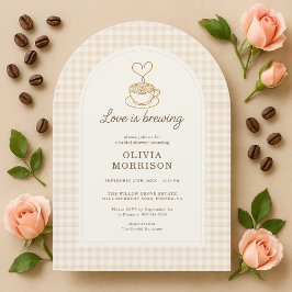 Love is Brewing Gingham Coffee Bridal Shower 招待状
