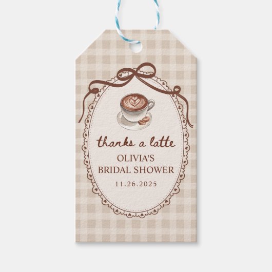 Love is Brewing Gingham Coffee Bridal Shower Favor ギフトタグ (正面)
